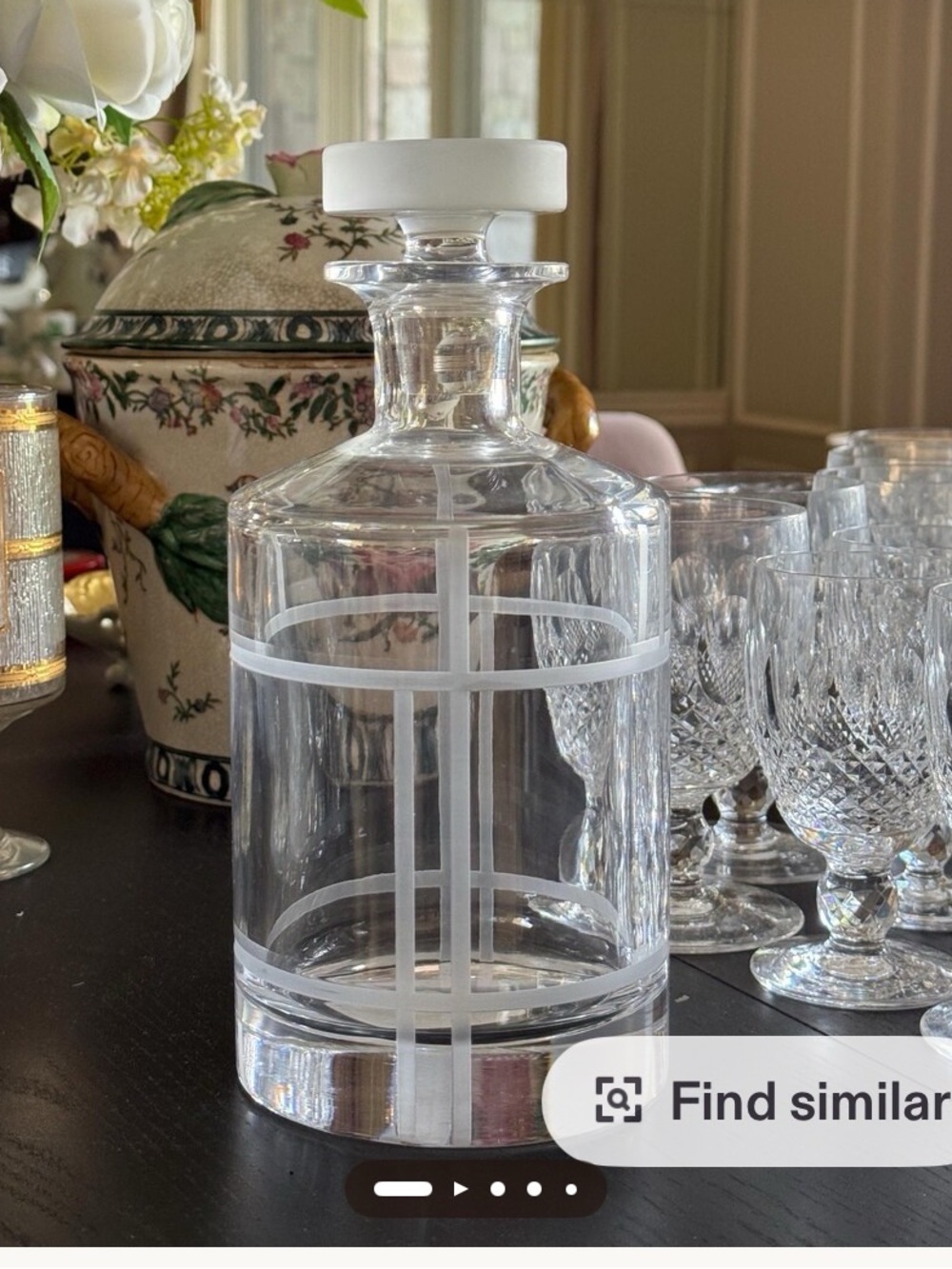 Kate Spade and Lenox Clear Crystal Decanter with White Etched Grid Pattern